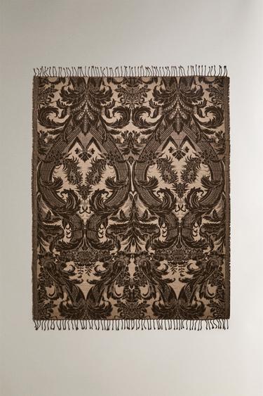 DEKEN MET JACQUARD BLOEMEN - Lichtbeige van Zara