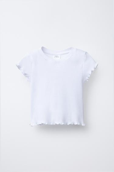 Zara PLAIN RIBBED T-SHIRT - White
