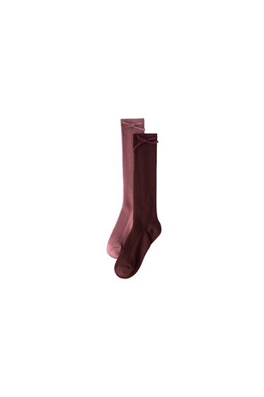 TWO-PACK OF KNEE-HIGH SOCKS WITH BOW - Burgundy by Zara