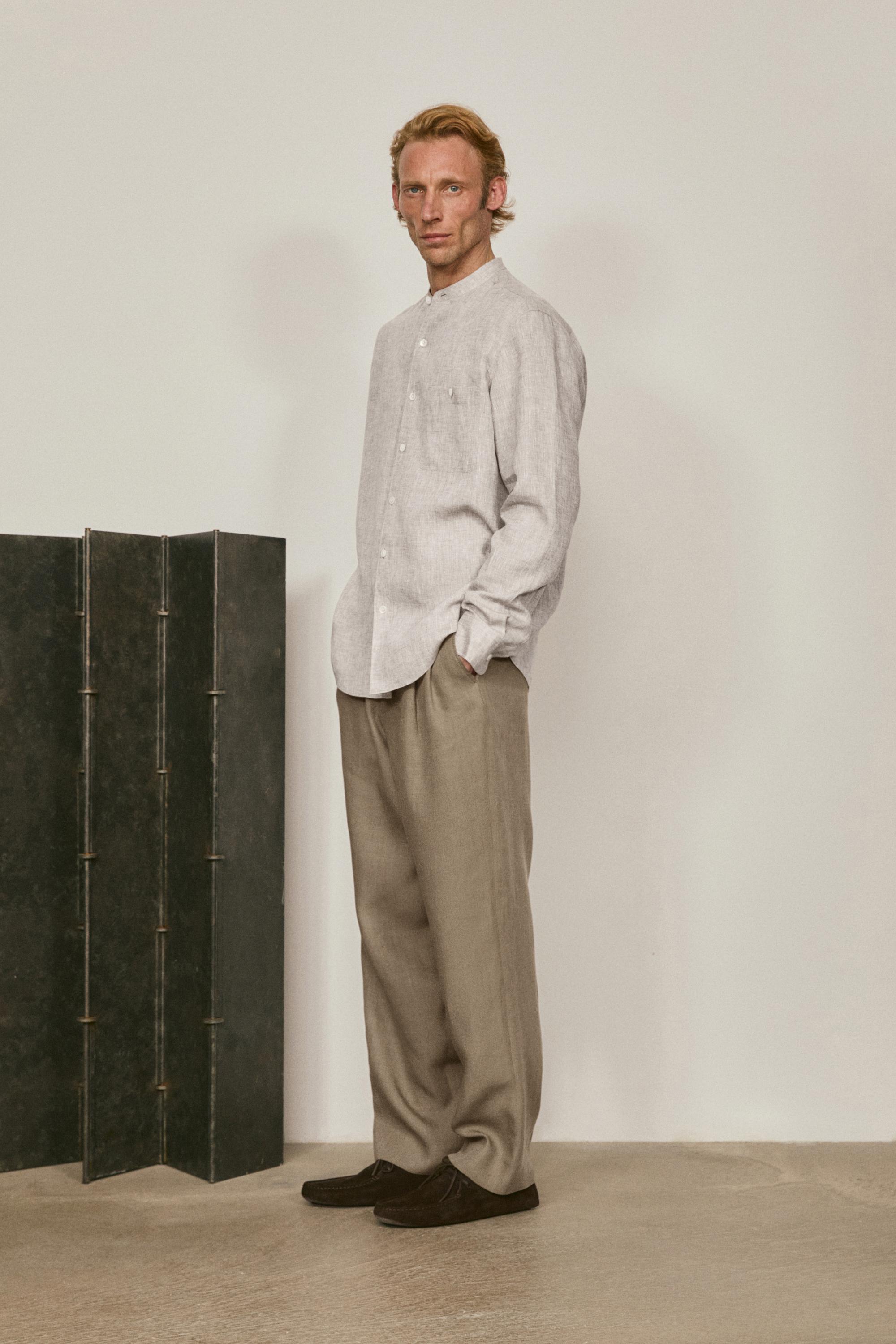 Relaxed fit 100% linen shirt with stand collar - LIMITED EDITION