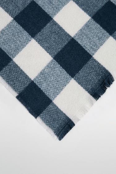 CHECK AND FRINGE BLANKET - Blue by Zara