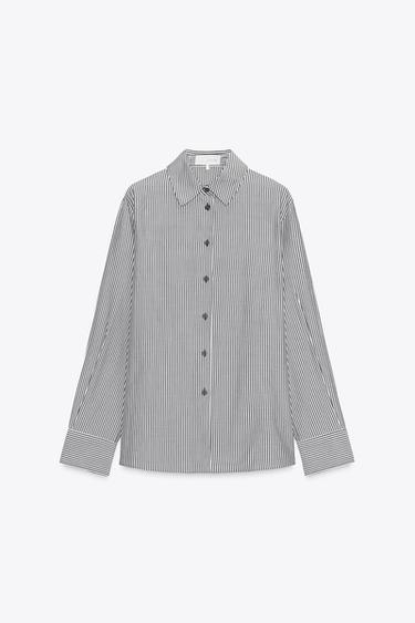 Zara FLOWY STRIPED SHIRT ZW COLLECTION - Dark brown