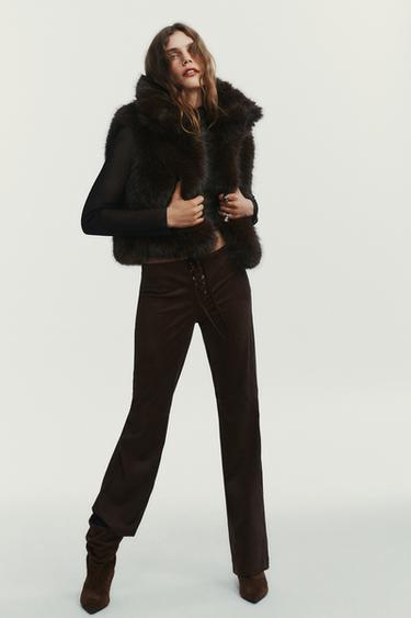 Zara FAUX FUR VEST - Brown