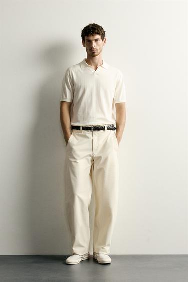 REGULAR FIT RIBBED KNIT POLO SHIRT - Ecru by Zara