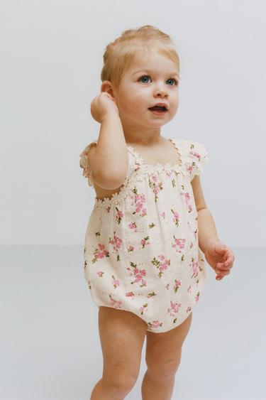 SWISS EMBROIDERED FLORAL ROMPER - Ecru by Zara