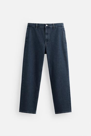 Zara STRAIGHT FIT CHINO JEANS - Mid-blue
