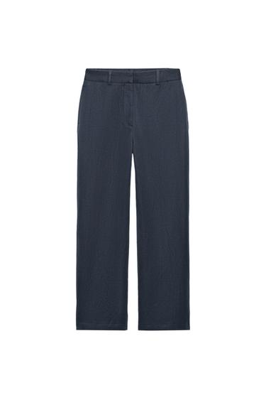 PANTALÓN BARREL CON LINO ZW COLLECTION - Marino de Zara