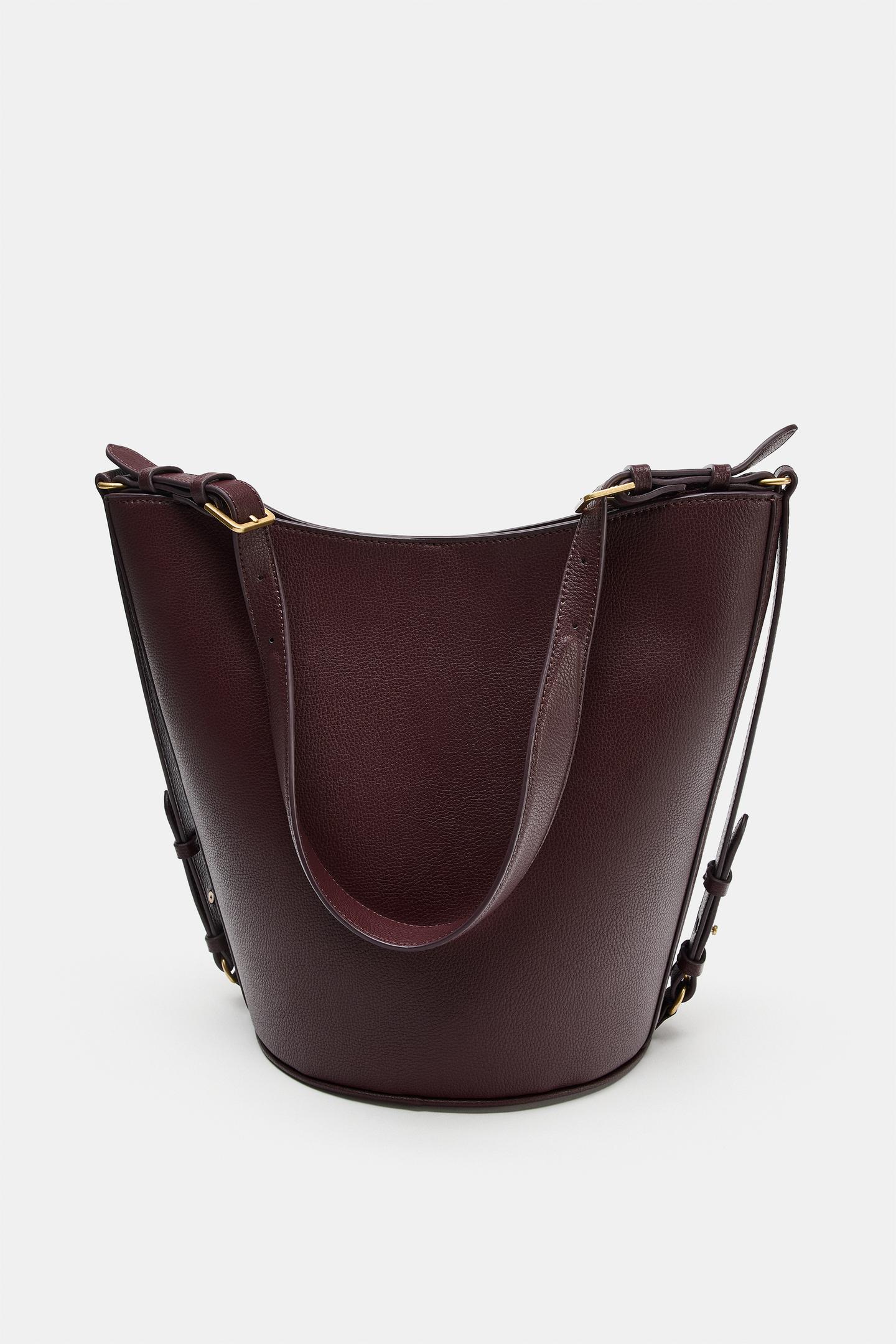 Женская сумка Zara Buckle Detail Bucket, цвет: Бордовый красный — фото 3