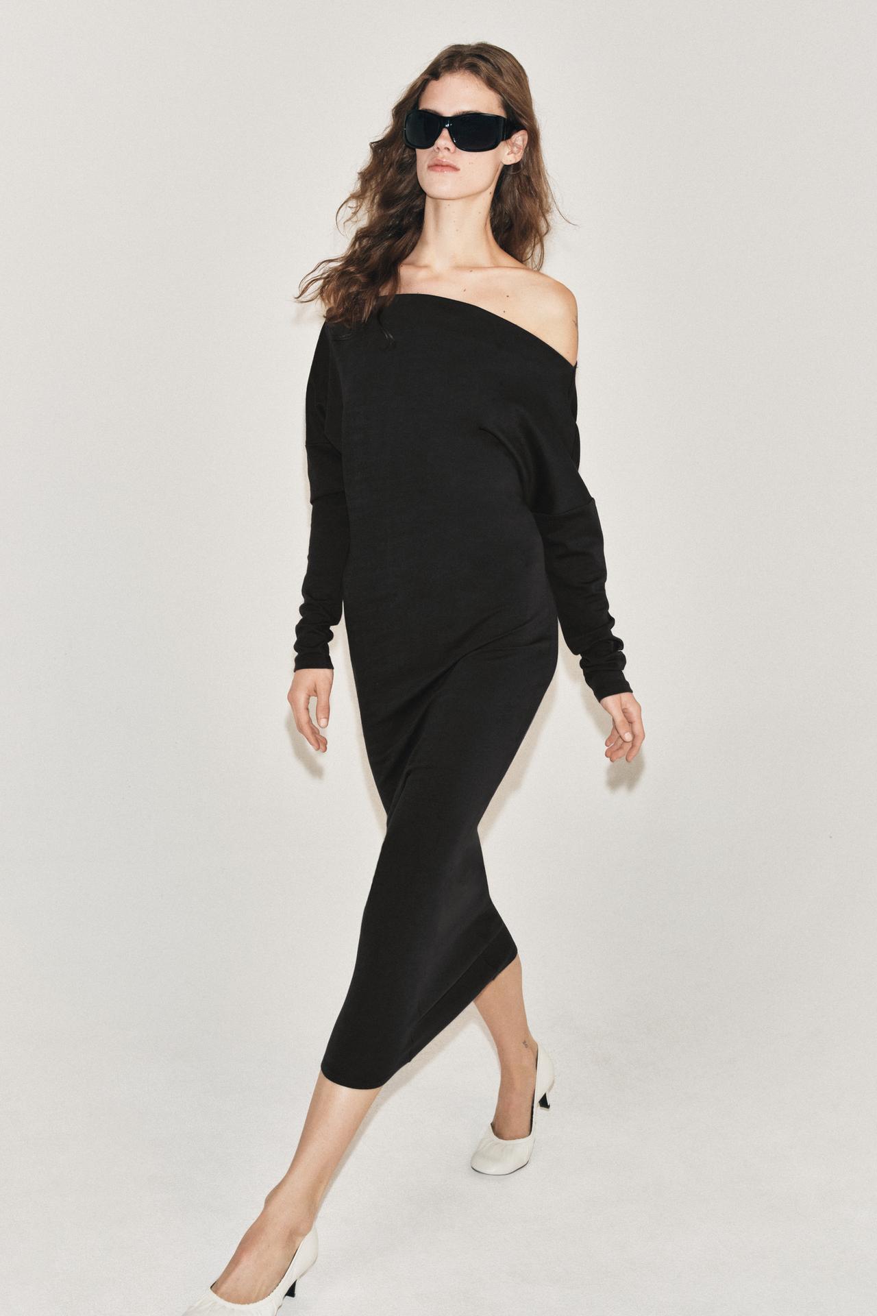 ASYMMETRIC NECKLINE MIDI DRESS — Dark eggplant