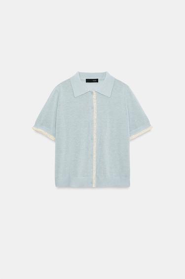 Zara SHORT SLEEVE LACE TRIM CARDIGAN - Pastel blue