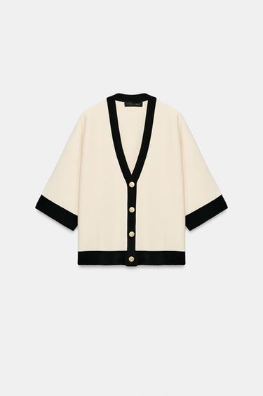 CONTRAST BINDING CARDIGAN - Ecru by Zara