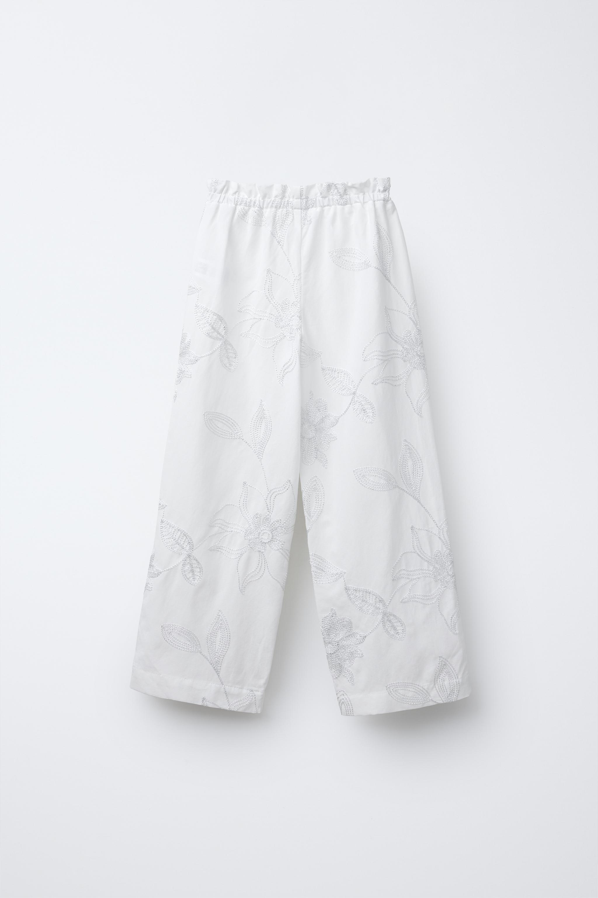 光沢刺繍入りパンツ - ホワイト | ZARA Japan / 日本