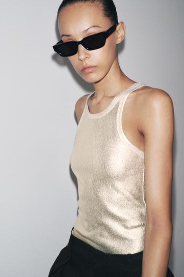 Zara METALLIC RIBBED BODYSUIT - Golden