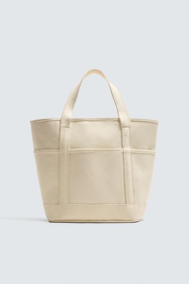 FABRIC SHOPPER BAG - Ecru White by Zara