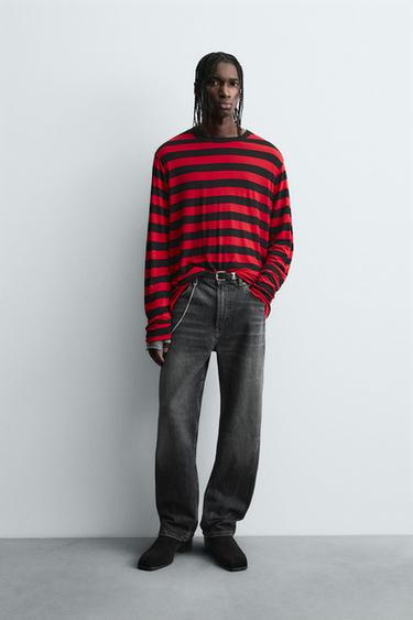 CONTRAST STRIPED T-SHIRT - Red by Zara