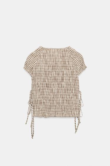 TOP POPELINE FRONCES CARREAUX - Beige-marron de Zara - Image 4