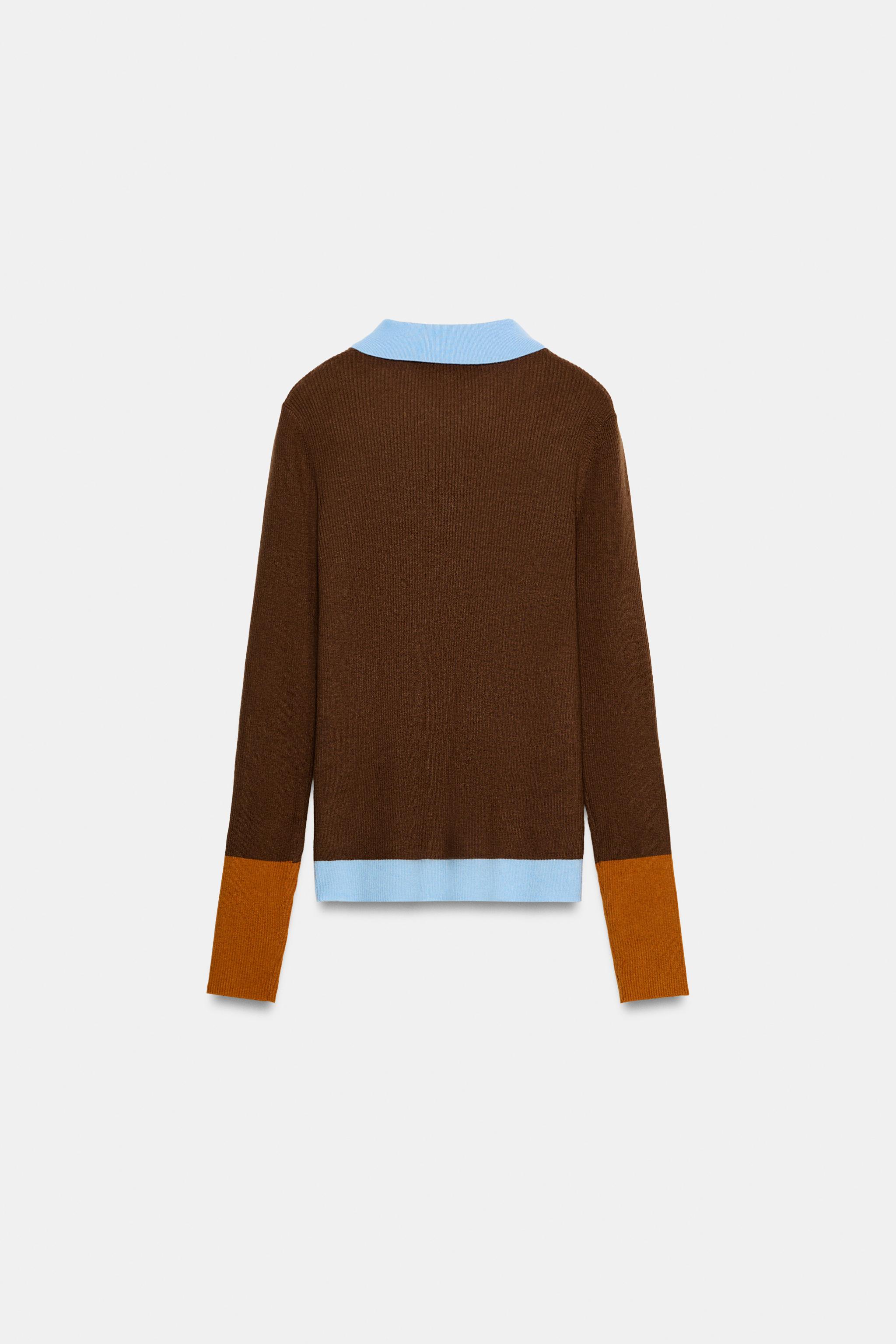 Женские рубашки Zara COLOR BLOCK RIBBED KNIT POLO — фото 7