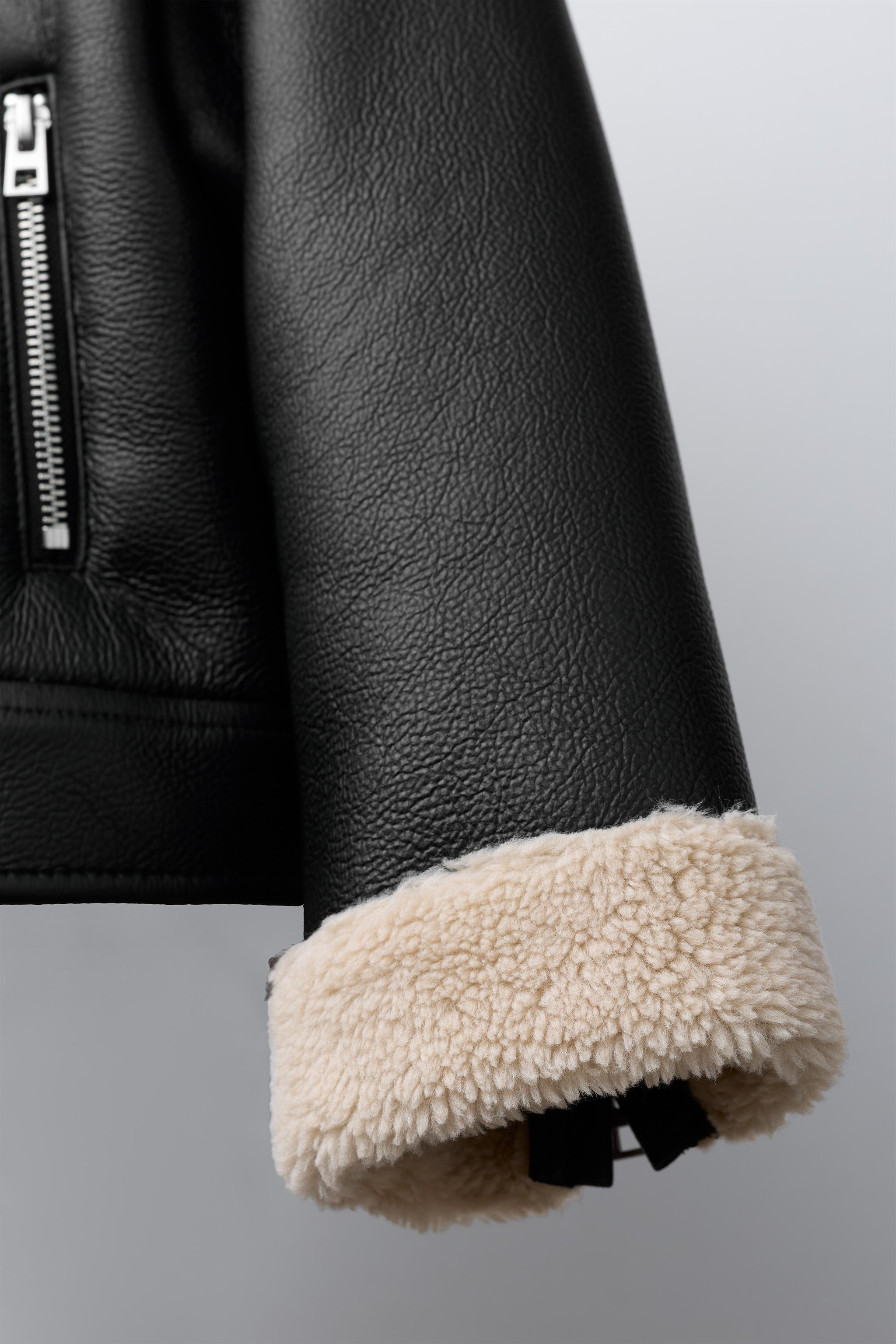 フェイクレザーボアジャケット - ブラック | ZARA Japan / 日本