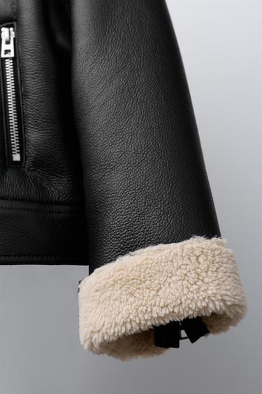 FAUX LEATHER JACKET WITH FAUX SHEARLING - Black by Zara - Image 5