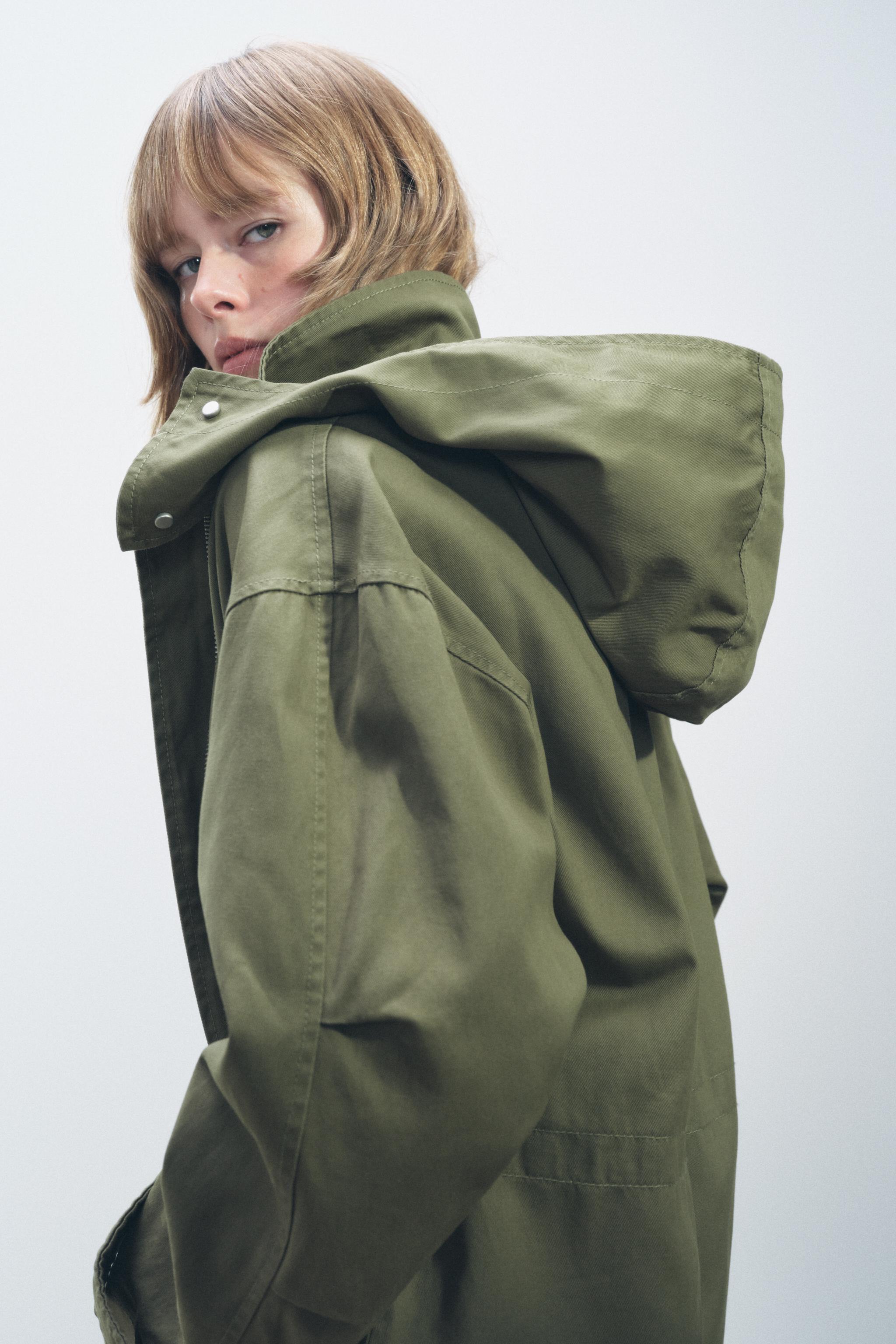 HOODED COTTON PARKA ZW COLLECTION - Green | ZARA New Zealand