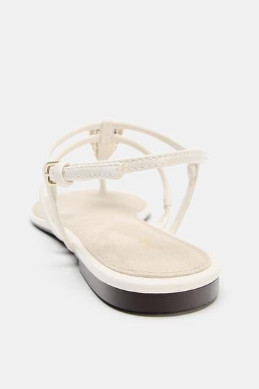 FLAT SANDALS WITH METAL APPLIQUES - Ecru White by Zara - Image 5
