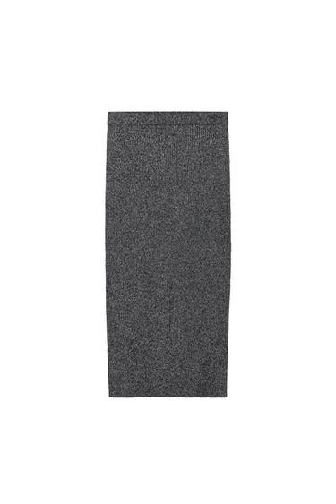 FALDA MIDI HILO METALIZADO - Negro / Plata de Zara