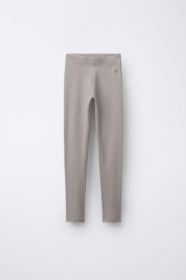 RIBBED LEGGINGS WITH MODAL AND LABEL - Taupe grey by Zara