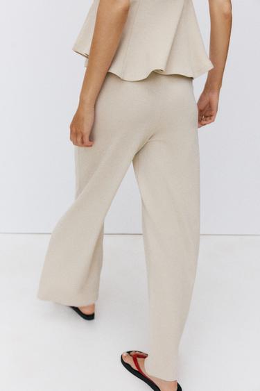 STRAIGHT-LEG PIQUÉ TROUSERS WITH BUTTONS - Ecru by Zara - Image 3