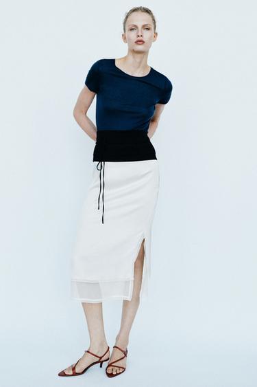 Zara LYOCELL AND WOOL BLEND T-SHIRT - Blue - Image 0