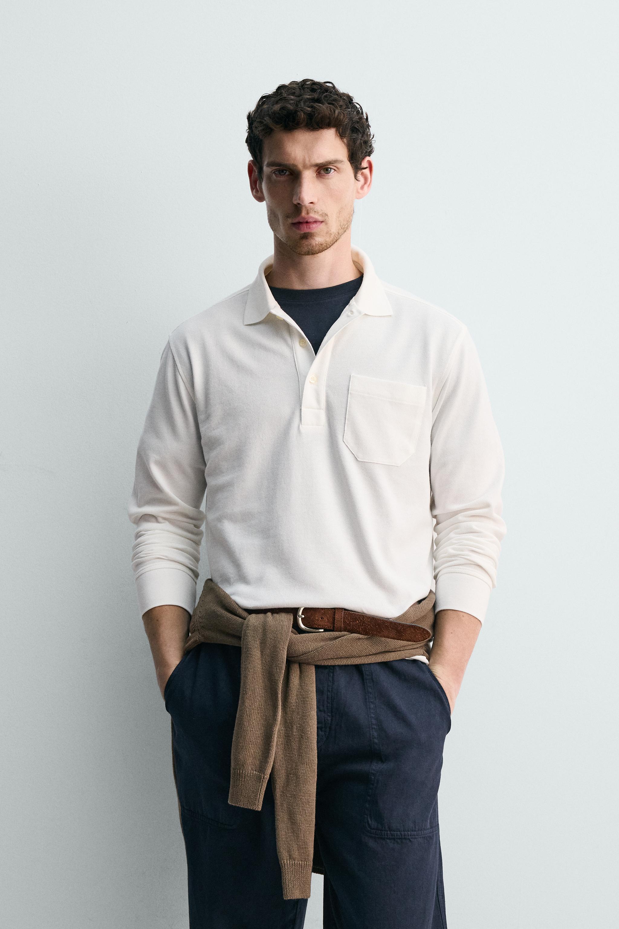 REGULAR FIT PIQUÉ POLO SHIRT WITH POCKET — Oyster-white