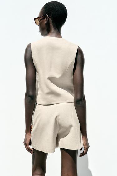 BEADED LINEN BLEND WAISTCOAT - Light beige by Zara - Image 4