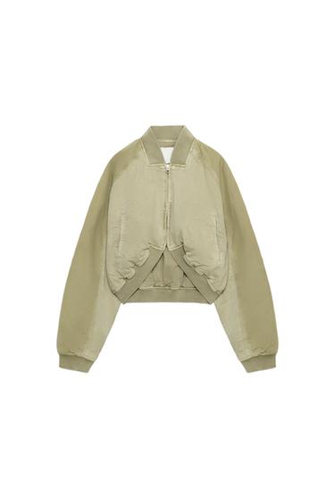 Zara WASHED EFFECT BOMBER JACKET - Light khaki