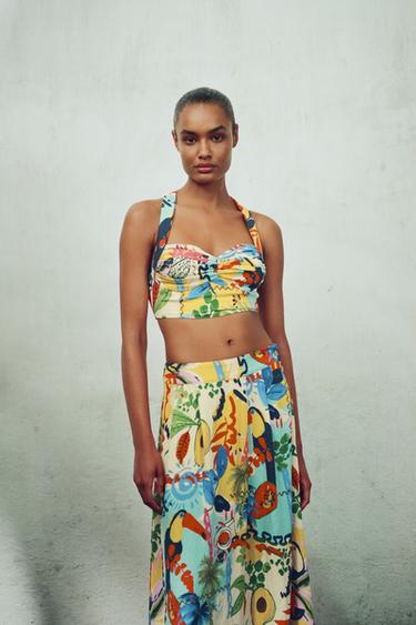 JUPE MIDI CAPE À IMPRIMÉ TROPICAL - Multicolore de Zara