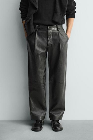 LEATHER STRAIGHT-LEG TROUSERS - Black by Zara - Image 1