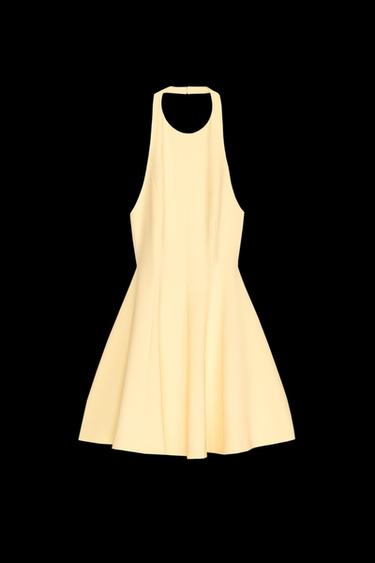 Zara SHORT HALTER GODET DRESS - Yellow - Image 0