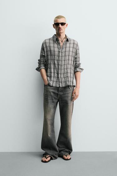 РУБАШКА В КЛЕТКУ С РЕЛЬЕФНЫМ ЭФФЕКТОМ — СЕРЫЙ от Zara — изображение 0