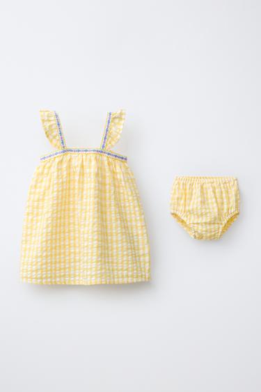 ROBE ET CULOTTE À CARREAUX VICHY FLEURS - Jaune de Zara