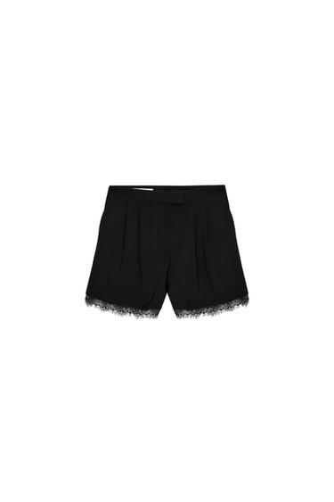 Zara LACE TRIM SHORTS - Black