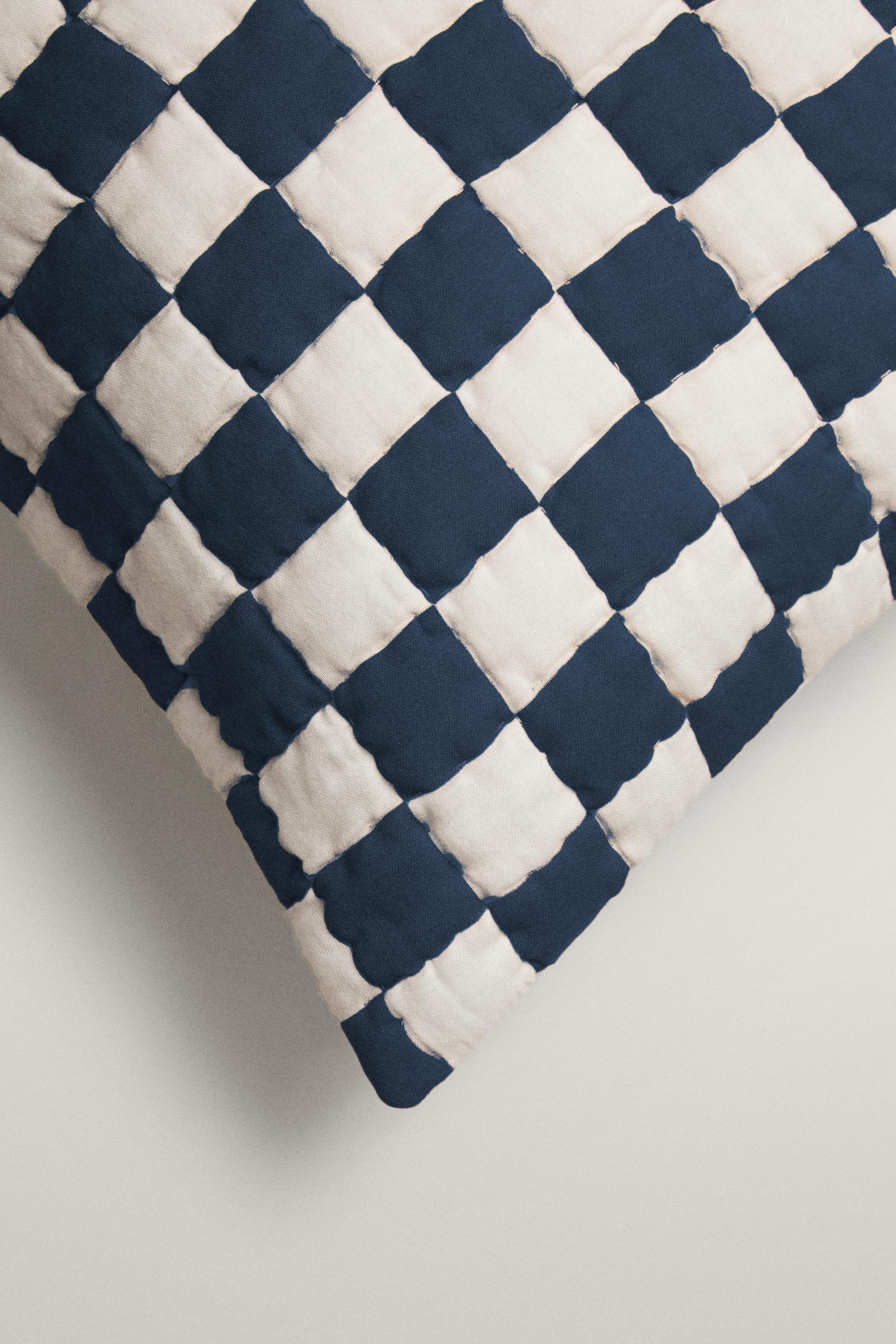 CHECK COTTON CUSHION COVER — Blue