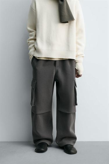 Zara NEOPRENE EFFECT CARGO PANTS WITH PLEATS - Blue / Gray