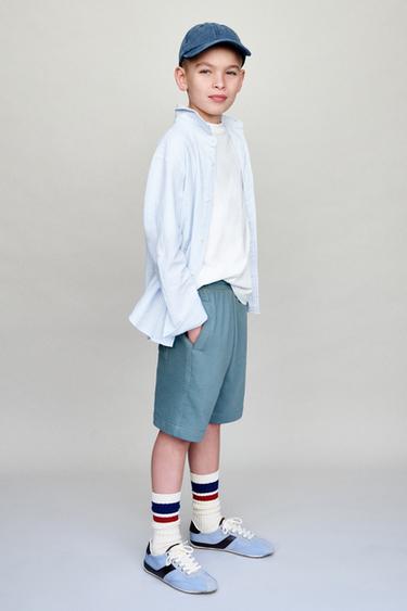 QUẦN SHORT BERMUDA NHUNG LÔNG ĐÍNH NHÃN - Màu xanh da trời đậm từ Zara