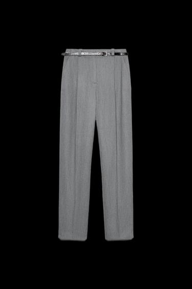 TROUSERS WITH BELT - Grey by Zara