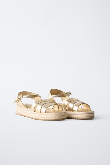 TRIPLE STRAP PLATFORM SANDALS - Gold by Zara