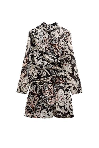 SHORT PRINTED DRESS WITH METALLIC THREAD