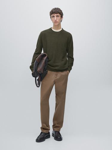 Zara Textured cotton blend knit sweater - KHAKI