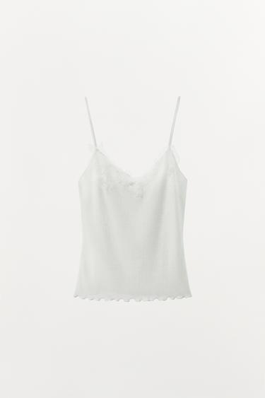 LACE POINTELLE STRAPPY TOP - White by Zara - Image 2