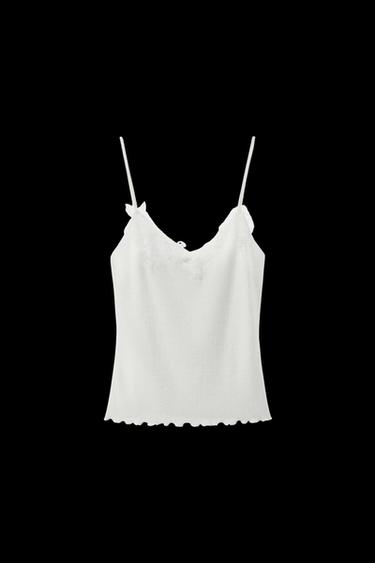Zara POINTELLE LACE STRAPPY TOP - White - Image 0