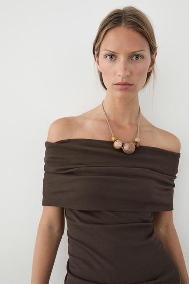 Collar bolas cerámica - Marrón de Zara