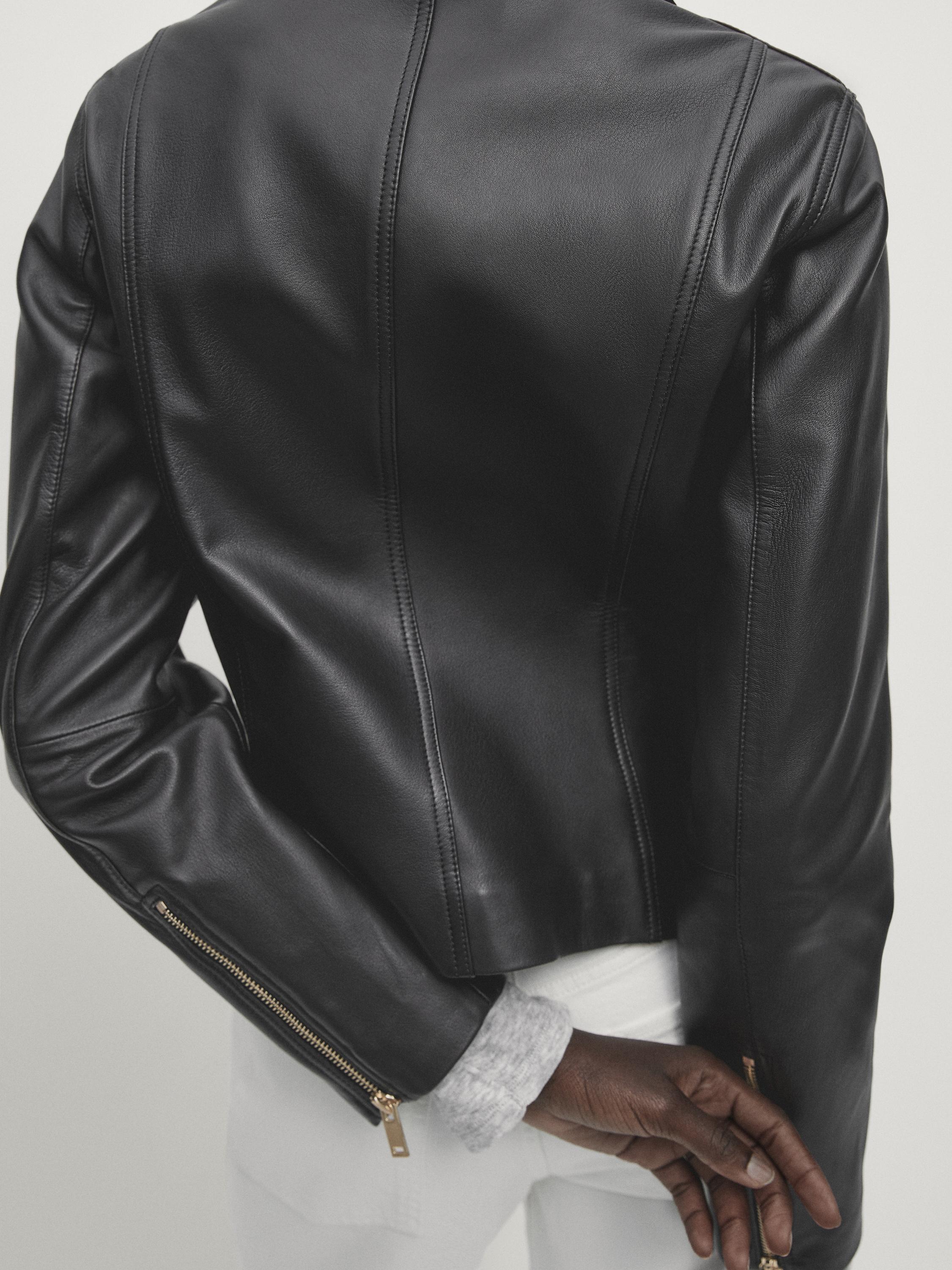 Black nappa leather biker jacket - Black | ZARA United States