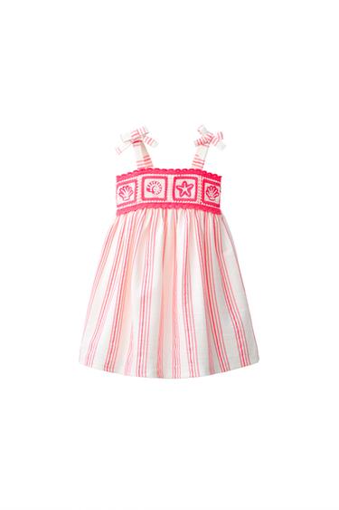 EMBROIDERED STRIPED DRESS - Fuchsia by Zara
